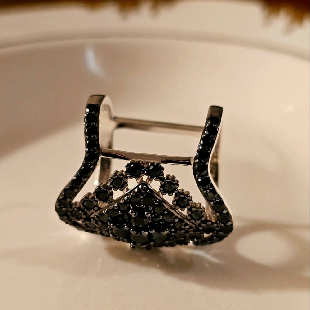 1.84 CTW Black Spinel BBJ 925 Sterling Silver Cocktail Ring Size 6 R1P22 - Picture 9 of 12